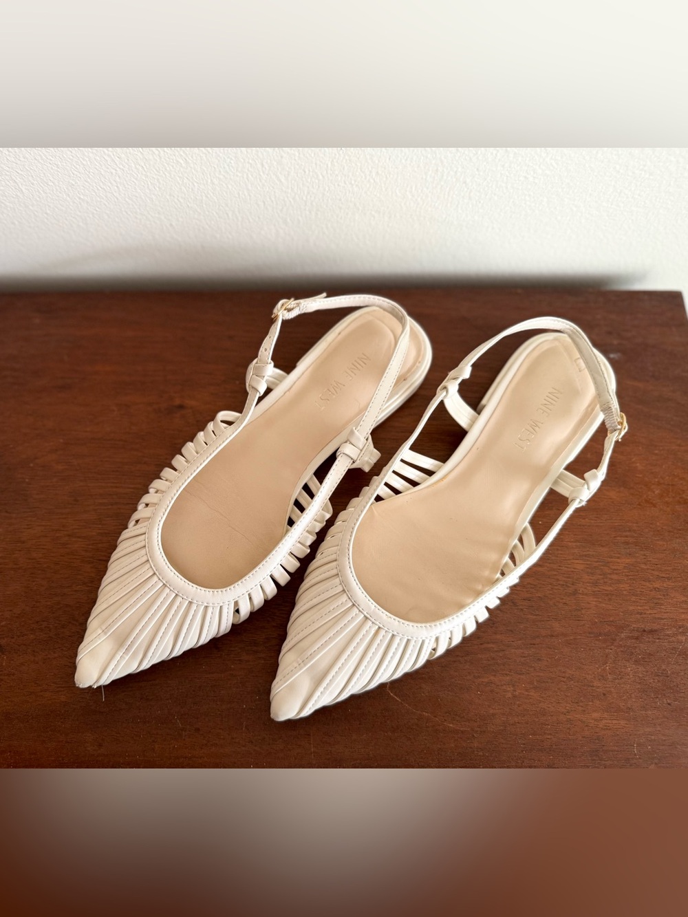 Nine West Cream Pointed Braided Slingback Flats